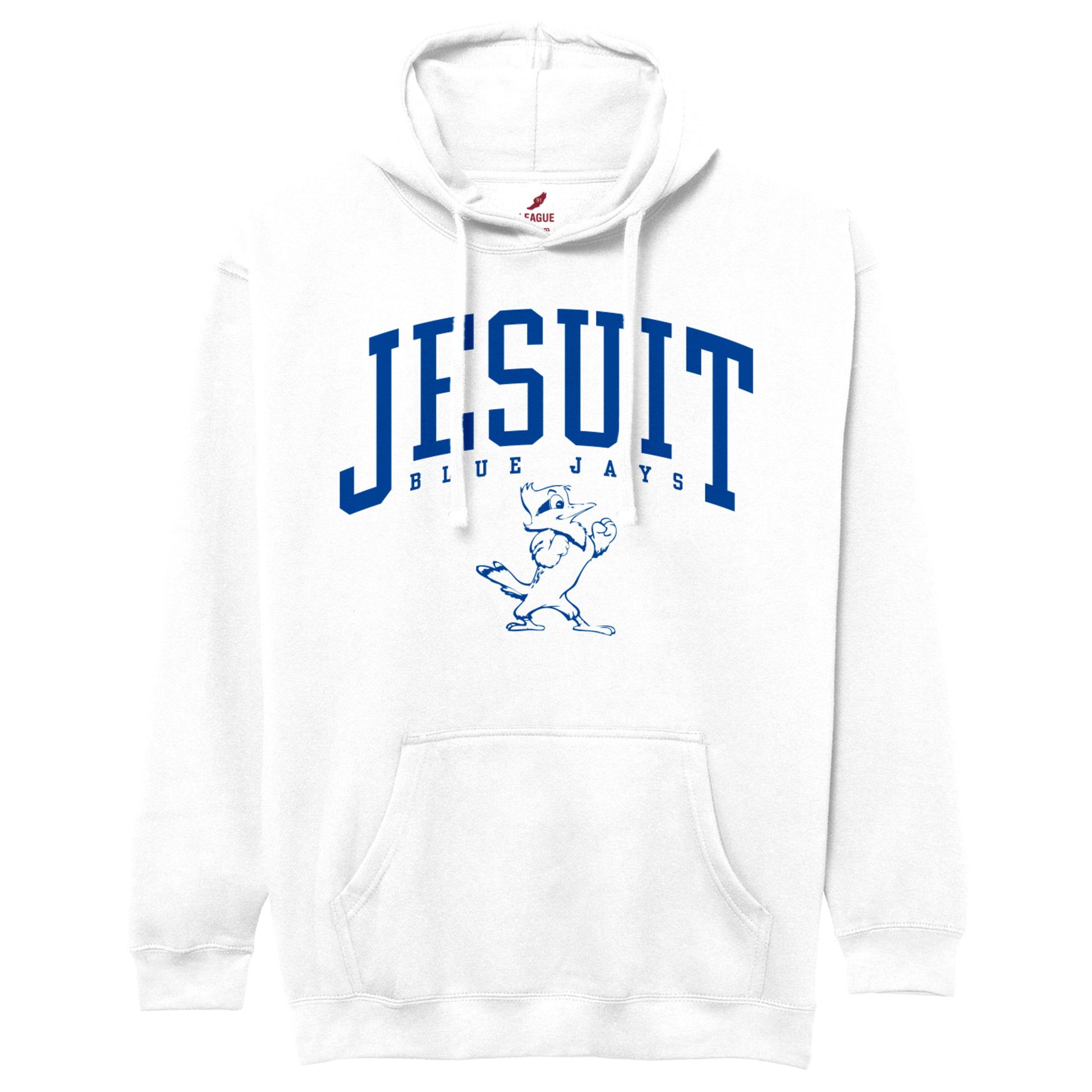 League.

52% Cotton/48% Polyester.

Kangaroo pocket, self-drawcords, brush interior for softness, lined hood.

Screen printed logos.