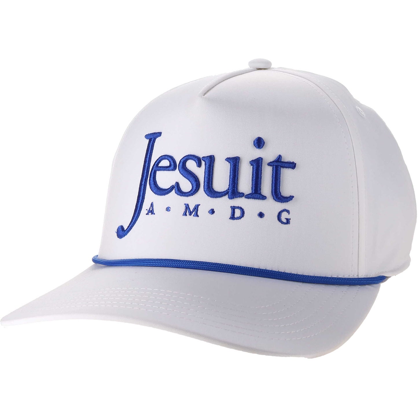 Legacy.

The Caddy Hat is a retro-inspired, high crown cap featuring coordinating rope, slight curve visor & snapback closure. The lightweight fabric is made from a no-sheen, moisture-wicking poly spandex with recycled fibers.

Jesuit AMDG logo.