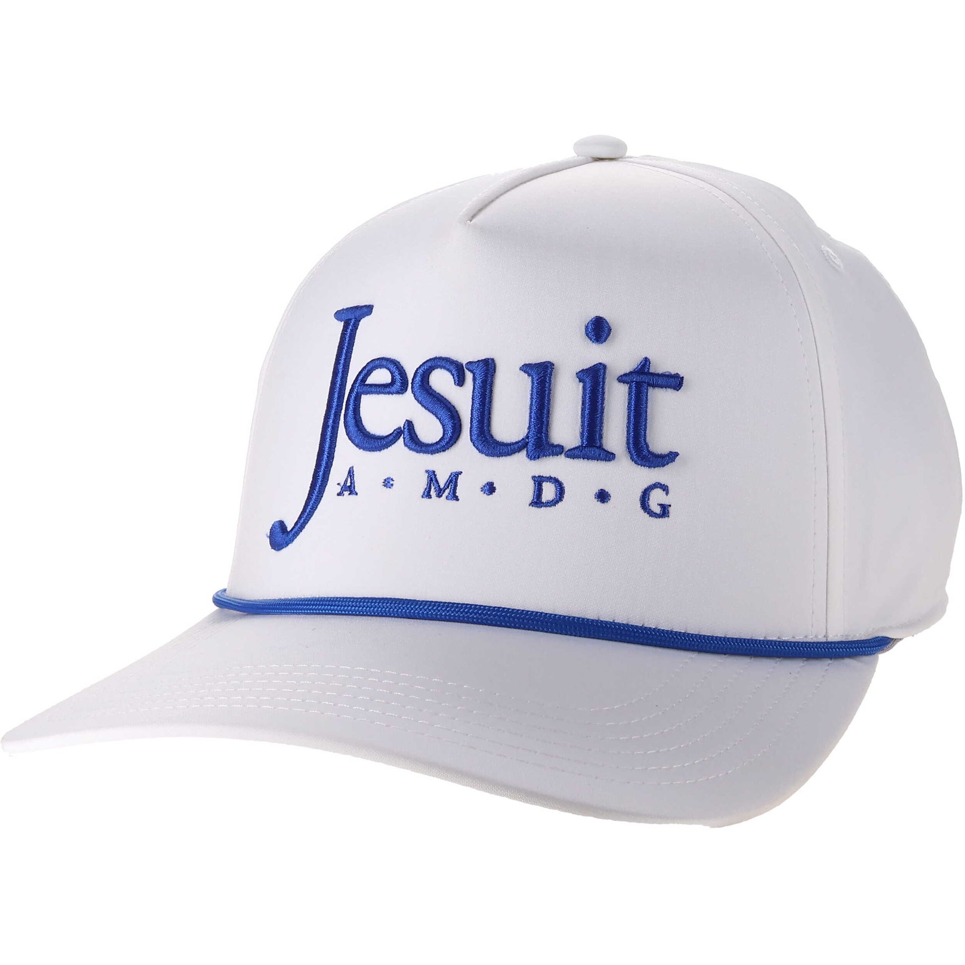Legacy.

The Caddy Hat is a retro-inspired, high crown cap featuring coordinating rope, slight curve visor & snapback closure. The lightweight fabric is made from a no-sheen, moisture-wicking poly spandex with recycled fibers.

Jesuit AMDG logo.
