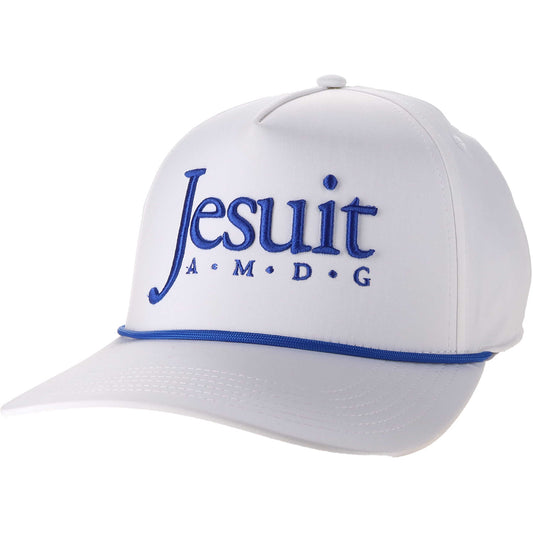 Legacy.

The Caddy Hat is a retro-inspired, high crown cap featuring coordinating rope, slight curve visor & snapback closure. The lightweight fabric is made from a no-sheen, moisture-wicking poly spandex with recycled fibers.

Jesuit AMDG logo.