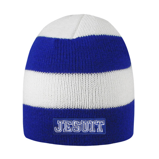 Logo Fit.

Acrylic.

Rugby striped knit Beanie.

JESUIT logo.