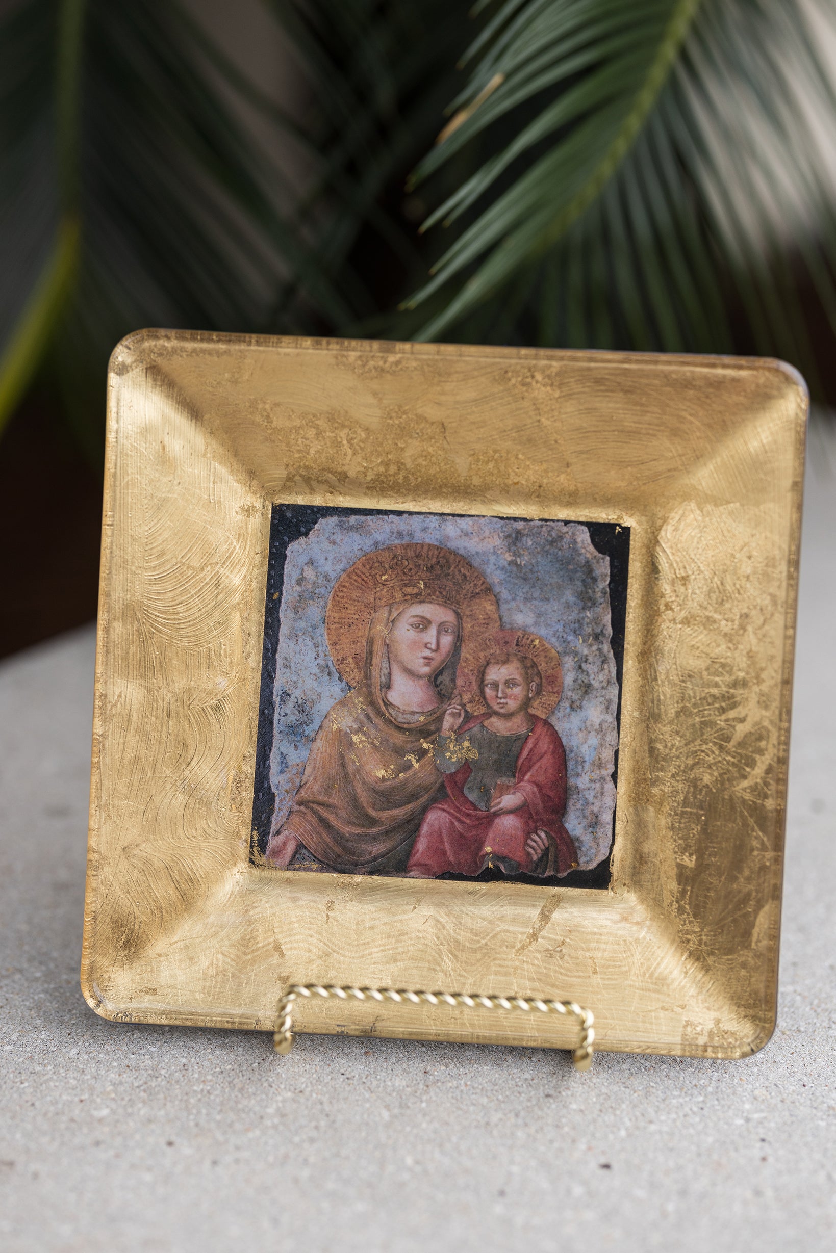 Wilder Decoupage.  Madonna della Strada image.  8 x 8 beveled gold leaf square plate.  Signed and numbered by the artist.