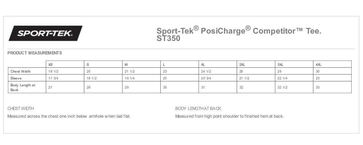 When determining t-shirt size for your camper, please refer to this helpful measurement chart.  PLEASE NOTE:  THIS IS FOR THE ADULT SIZE SHIRTS.