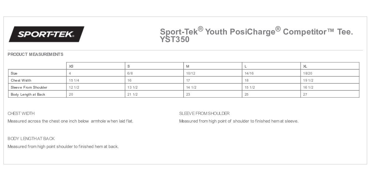 When determining t-shirt size for your camper, please refer to this helpful measurement chart.  PLEASE NOTE:  THIS IS FOR THE YOUTH SIZE SHIRTS.