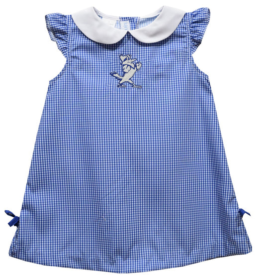 Vive La Fete.  55% Polyester/45% Cotton.  Machine Wash.  Embroidered Jayson Logo.  This girl's classic A-line dress will show off her Blue Jay Spirit!