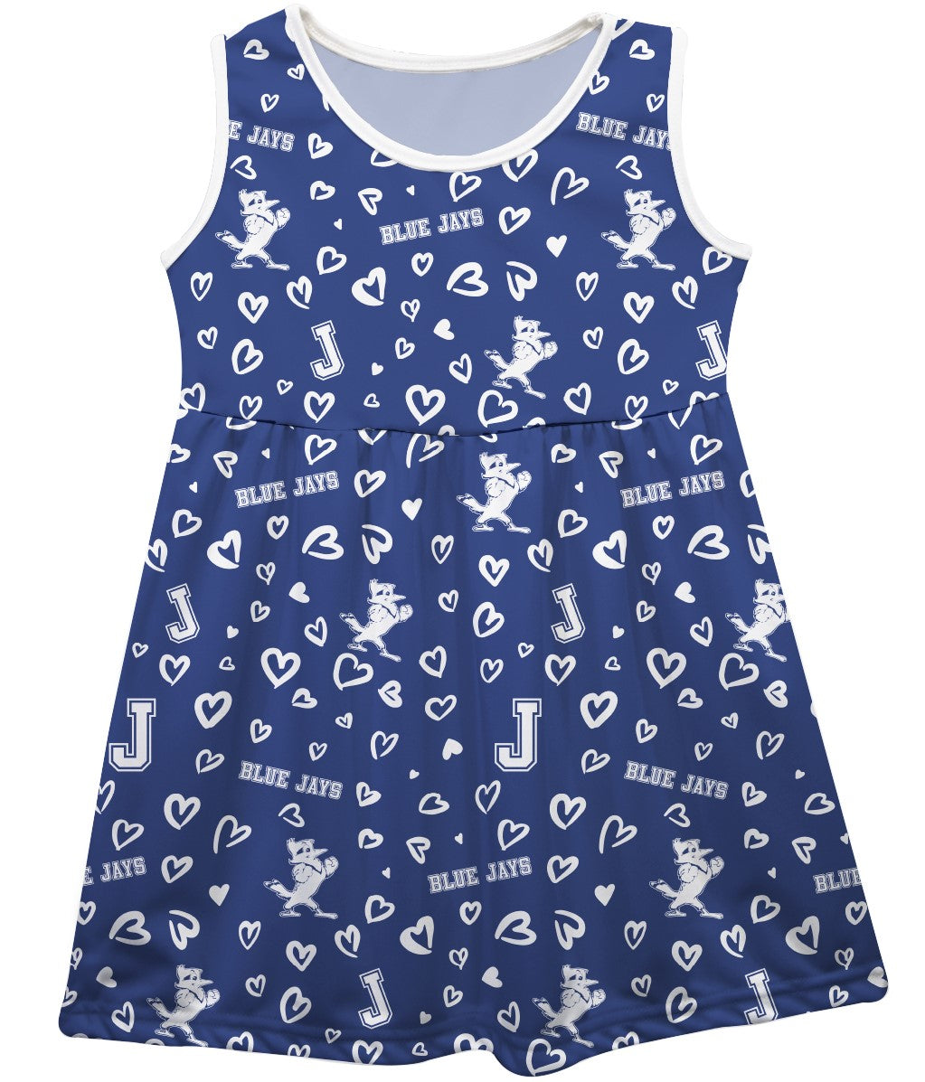 Vive La Fete. 100% Polyester.
This timeless design, the 'Maddie' dress, will let your little girl radiate school spirit every day in a top-quality long-lasting outfit made with sublimated moisture wicking soft knit fabric that holds its colors forever. Performance fabric that's comfy, strong and breathable. Add a white tee shirt or onesie underneath for the cooler weather! J, Jayson & Blue Jays logos.