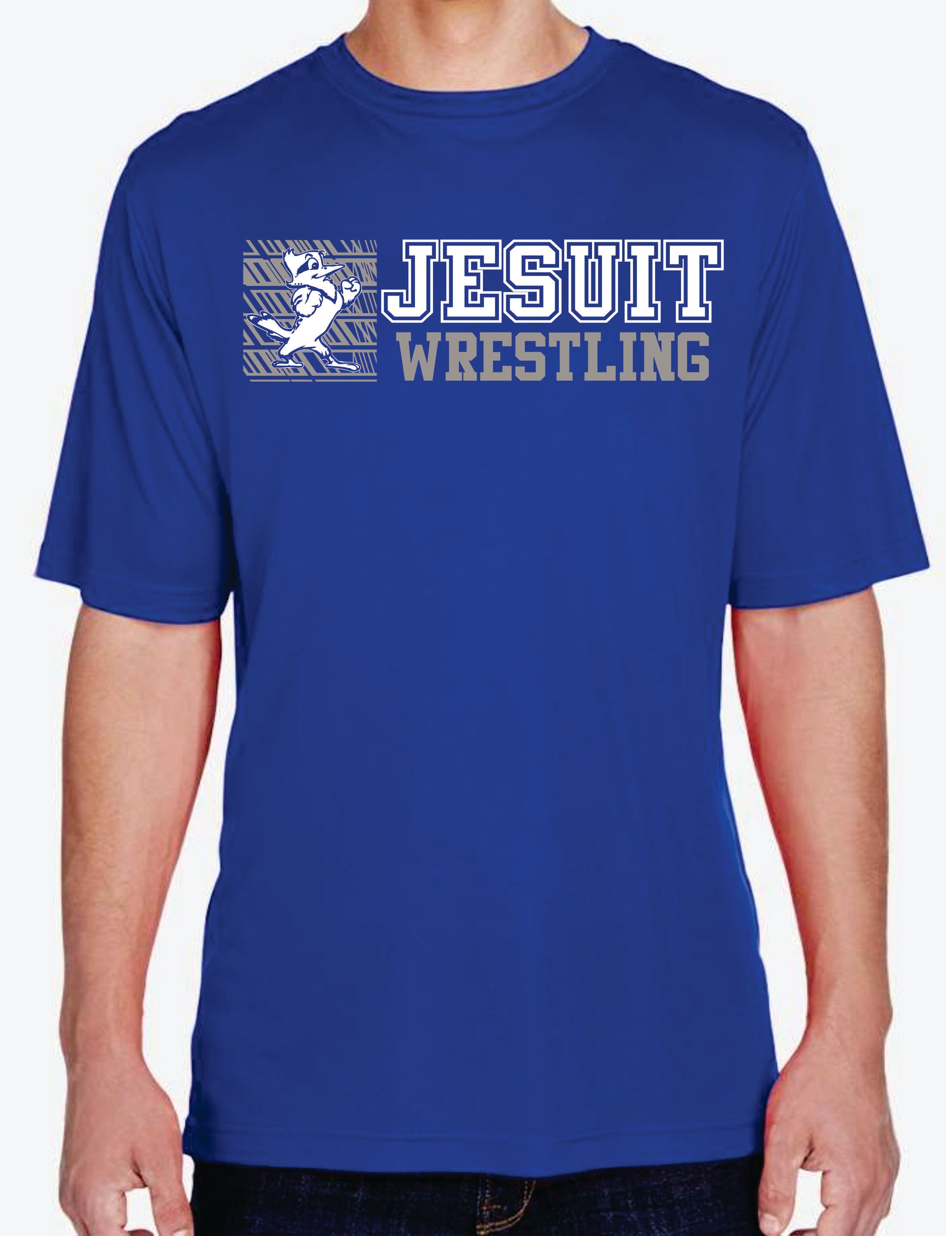 Team 365.

100% Polyester.

Self-Collar. Set in sleeve construction.

Jesuit w/Jayson - WRESTLING logo