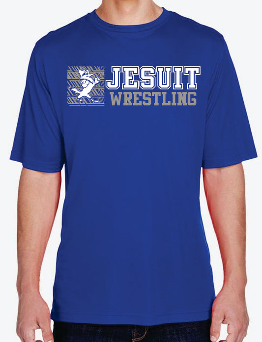 Team 365.

100% Polyester.

Self-Collar. Set in sleeve construction.

Jesuit w/Jayson - WRESTLING logo